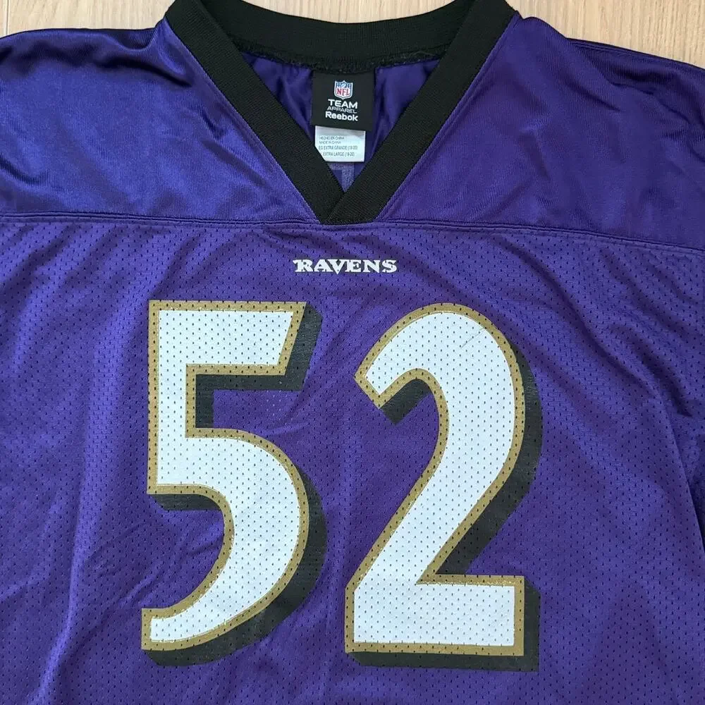 Vintage Reebok Baltimore Ravens Ray Lewis #52 Purple Youth XL 18-20 NFL Jersey